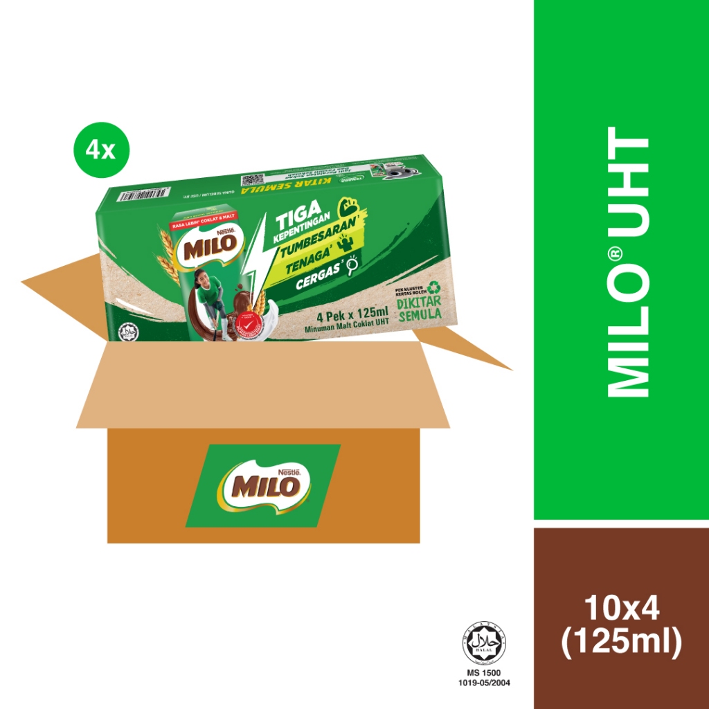 MILO Chocolate Malt UHT 125ml × 40 Packs MILO UHT 125ml product and packaging information